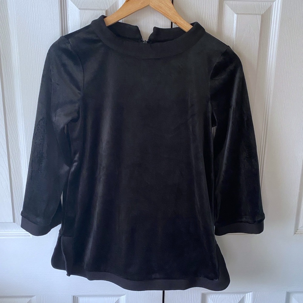 TUCKERNUCK Black Velour Kimono Sleeve Stand Collar Blouse Top XXS